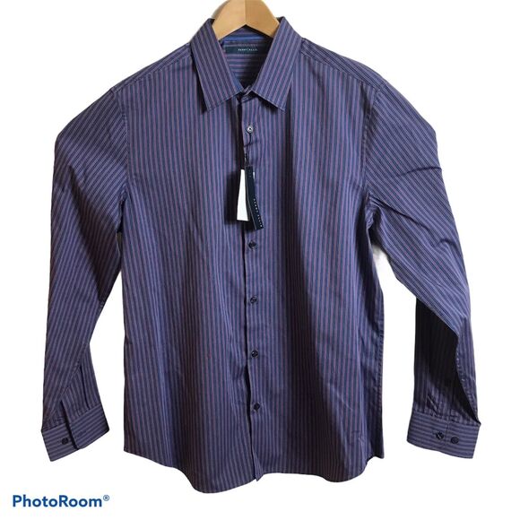 Perry Ellis Dressy Essentials Mens Large Long Sleeve Blue Striped Shirt $79.50 - Picture 3 of 5